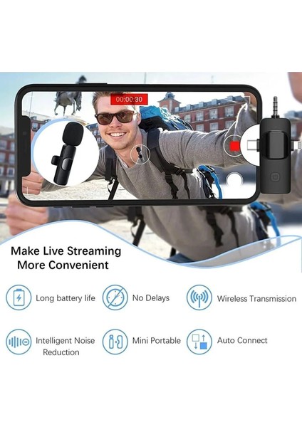 Kablosuz Yaka Mikrofonu iPhone 3.5mm Aux iPhone Type-C Pc Tablet Video Kayıt Vlog USB C Amfi Bağlantılı indirimleri