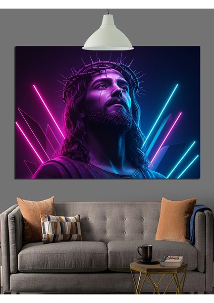 Neon Işıklı Isa Tasviri Dekoratif Kanvas - Mdf Ahşap Tablo fiyatları