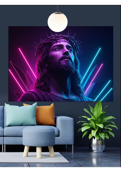 Neon Işıklı Isa Tasviri Dekoratif Kanvas - Mdf Ahşap Tablo fırsatları