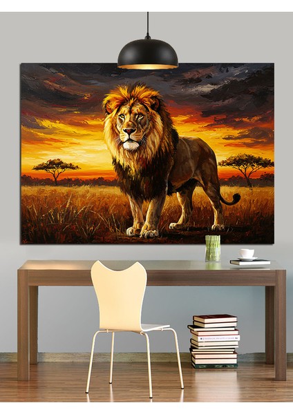 Gün Batımında Aslan Portresi Dekoratif Kanvas - Mdf Ahşap Tablo