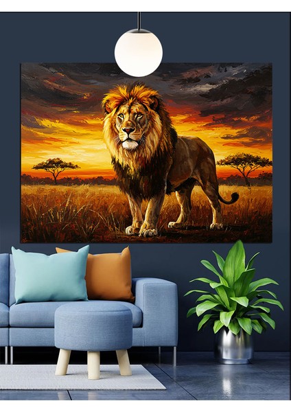 Gün Batımında Aslan Portresi Dekoratif Kanvas - Mdf Ahşap Tablo fiyatları