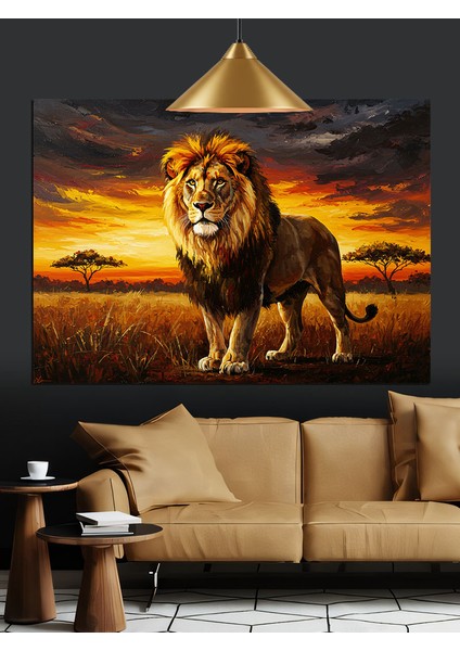 Gün Batımında Aslan Portresi Dekoratif Kanvas - Mdf Ahşap Tablo modelleri