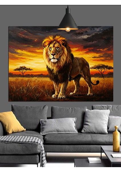 Gün Batımında Aslan Portresi Dekoratif Kanvas - Mdf Ahşap Tablo fırsatları