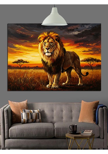Gün Batımında Aslan Portresi Dekoratif Kanvas - Mdf Ahşap Tablo indirimleri