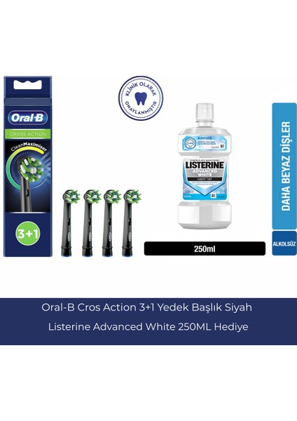 Şarjlı Diş Fırçası Yedek Başlığı Cross Action X-Filament 4 Adet+Listerine Advanced White 250 ml