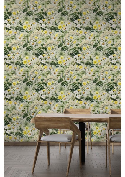 Sarı Beyaz Papatya Çiçek Desenli Duvar Kağıdı fiyatları
