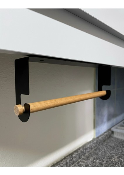 Lazer Kendinden Yapışkanlı Kağıt Havluluk Tahta Kancalı Mat Siyah modelleri