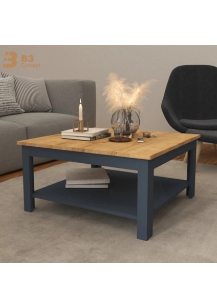 B3CONCEPT Nort Serisi Modern Dekoratif Raflı Kare Salon Orta Sehpa Safir Meşe-Antrasit fırsatları