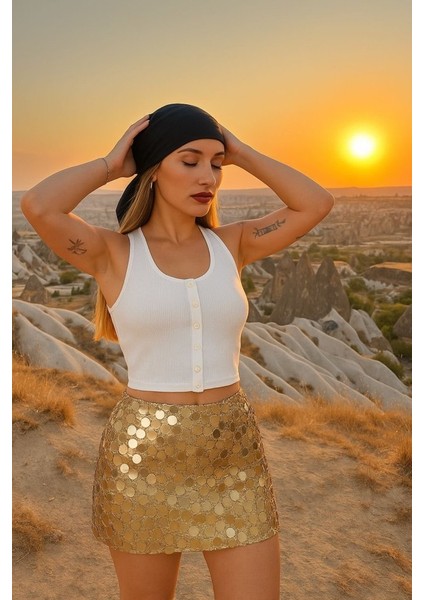 Kadın Düğme Detay Kaşkorse Kumaş Atlet