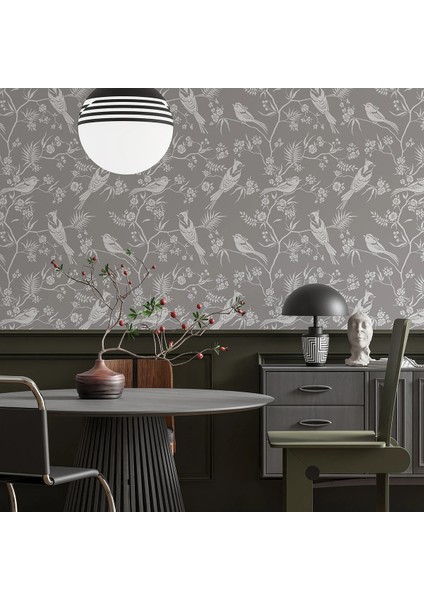 Gri Fon Kırlangıç Kuşlar Duvar Kumaşı -Isı ve Ses Yalıtımlı modelleri