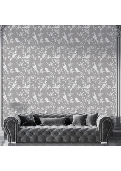 Gri Fon Kırlangıç Kuşlar Duvar Kumaşı -Isı ve Ses Yalıtımlı fırsatları
