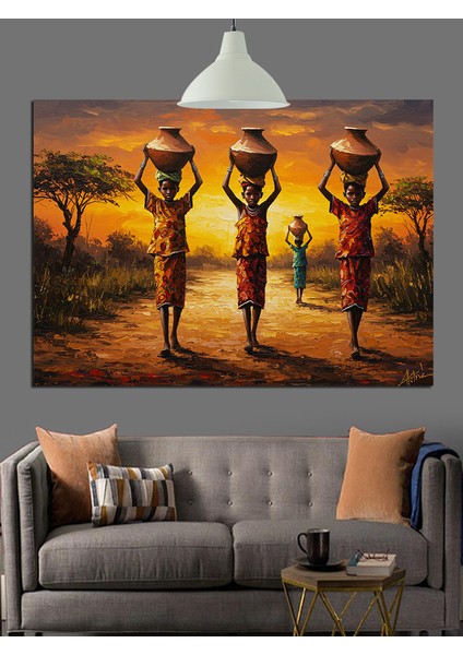 Sepet Taşıyan Afrikalı Kadınlar Dekoratif Kanvas - Mdf Ahşap Tablo