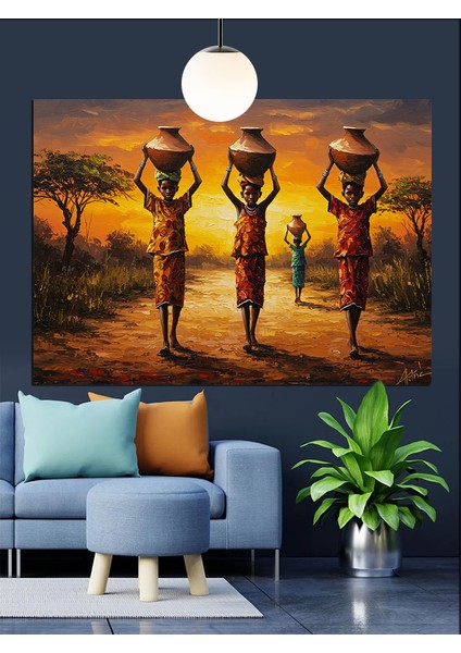 Sepet Taşıyan Afrikalı Kadınlar Dekoratif Kanvas - Mdf Ahşap Tablo modelleri
