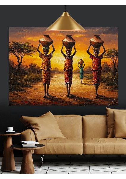 Sepet Taşıyan Afrikalı Kadınlar Dekoratif Kanvas - Mdf Ahşap Tablo fırsatları