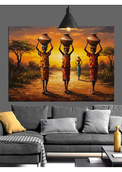 Sepet Taşıyan Afrikalı Kadınlar Dekoratif Kanvas - Mdf Ahşap Tablo indirimleri