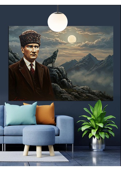 Dağ Manzarası Önünde Atatürk Dekoratif Kanvas - Mdf Ahşap Tablo