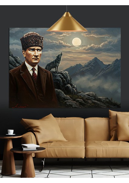 Dağ Manzarası Önünde Atatürk Dekoratif Kanvas - Mdf Ahşap Tablo fiyatları