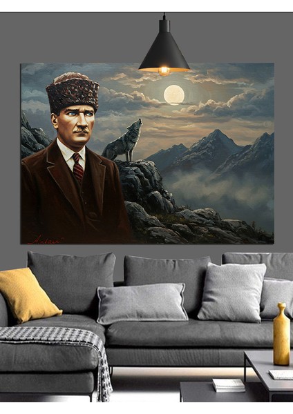 Dağ Manzarası Önünde Atatürk Dekoratif Kanvas - Mdf Ahşap Tablo modelleri
