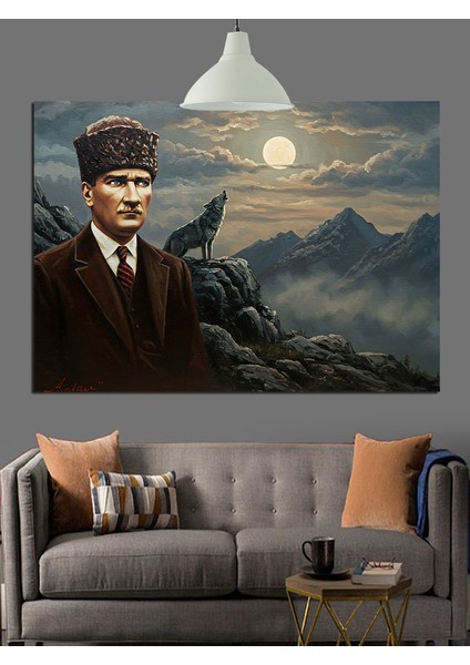 Dağ Manzarası Önünde Atatürk Dekoratif Kanvas - Mdf Ahşap Tablo fırsatları