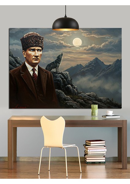 Dağ Manzarası Önünde Atatürk Dekoratif Kanvas - Mdf Ahşap Tablo indirimleri