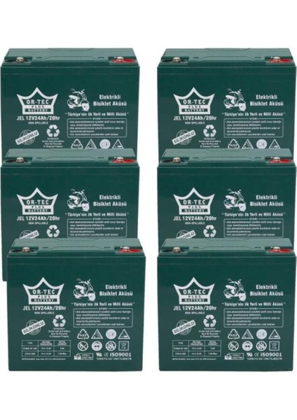 Jel Akü 6'lı Set 12V 24Ah Yüksek Performans Elektrikli Bisiklet ve Motosiklet Uyumlu