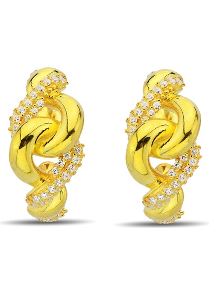 18K Altın Kaplamalı 925 Ayar Gümüş Küpe - 12111508