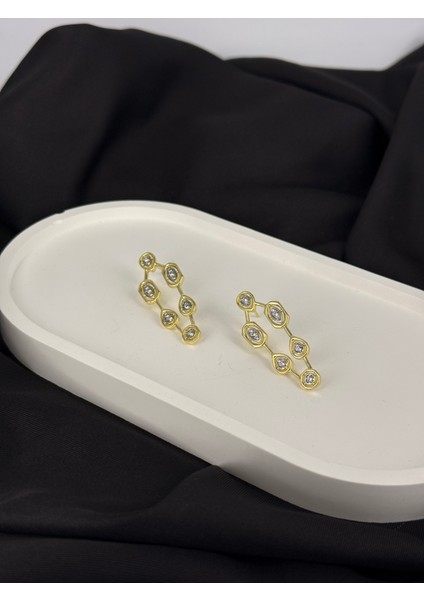 Gold Detay Melis Goral Zirkon Taşlı Marka Model Küpe