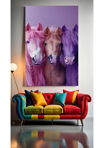 Renkli Atlar Ev Duvar Salon Güzellik Salonu Ofis Dükkan Dekarasyon Kanvas Tablo