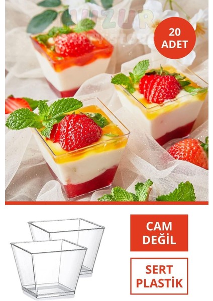 Şeffaf Düz Desen Sunum Kasesi 20'li 7x7 cm Parti ve Doğum Günü Tatlı Servis Seti fırsatları