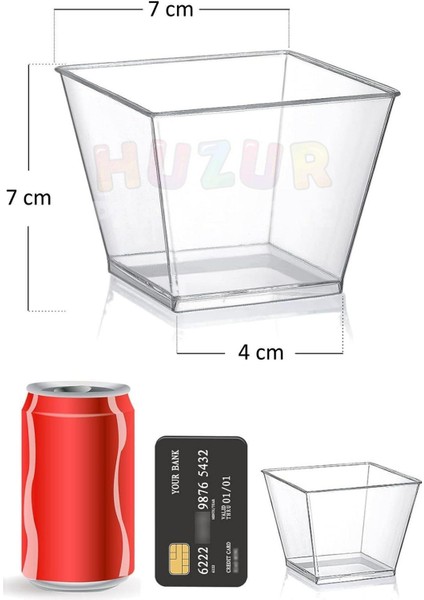 Şeffaf Düz Desen Sunum Kasesi 20'li 7x7 cm Parti ve Doğum Günü Tatlı Servis Seti