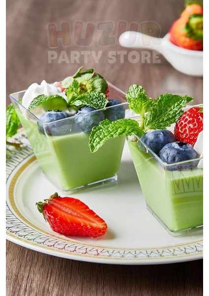 Şeffaf Düz Desen Sunum Kasesi 20'li 7x7 cm Parti ve Doğum Günü Tatlı Servis Seti