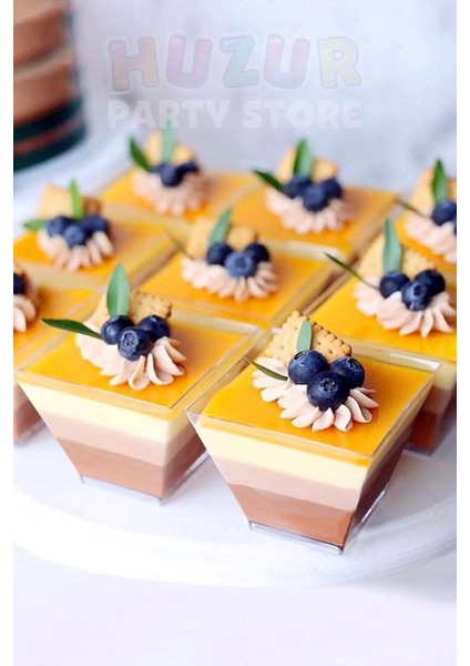 Şeffaf Düz Desen Sunum Kasesi 20'li 7x7 cm Parti ve Doğum Günü Tatlı Servis Seti