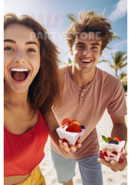 Şeffaf Düz Desen Sunum Kasesi 20'li 7x7 cm Parti ve Doğum Günü Tatlı Servis Seti