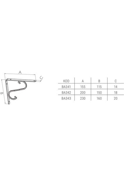 Ba341SY Siyah Ferforje Raf Altı 115x155 mm - 4 Adet indirimleri