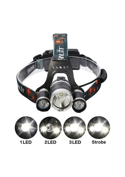 T6 Kafa Feneri 5000 Lumens 3xcree Xm-T6+2r5 Lamba LED Kamp Lambası - Lisinya