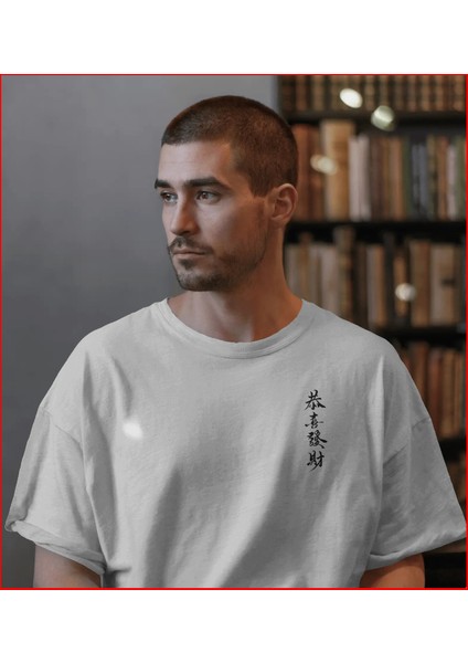 Japonca Yazı Baskılı Oversıze Kadın Erkek Siyah / Beyaz Tshirt - Unısex %100 Pamuk Bol Kesim Tişört - Caglisa Özel Tasarım fiyatları