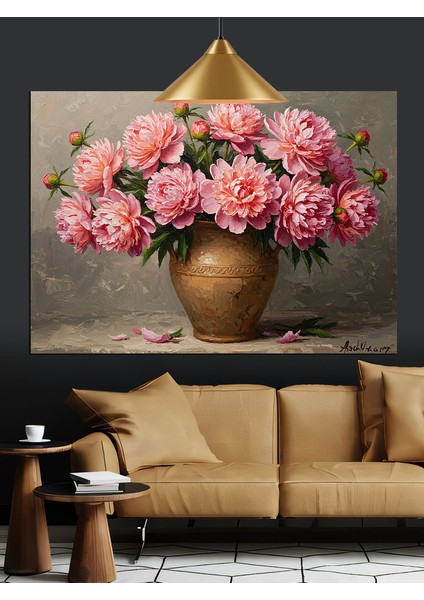 Vazoda Pembe Çiçekler Dekoratif Kanvas - Mdf Ahşap Tablo modelleri