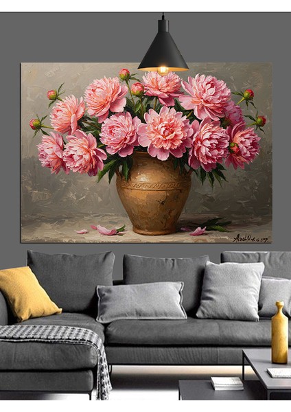 Vazoda Pembe Çiçekler Dekoratif Kanvas - Mdf Ahşap Tablo fırsatları