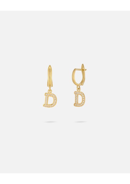 14 Ayar Kişiye Özel Harfli Zirkon Taşlı Zarif Altın Küpe