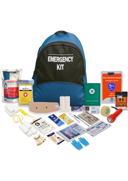 Afet Acil Durum Deprem Çantası, Ilk Yardım Setli, Ev,kamp,iş Yeri ve Araç Için Uygun Ilk Yardım Kiti (Mavi)