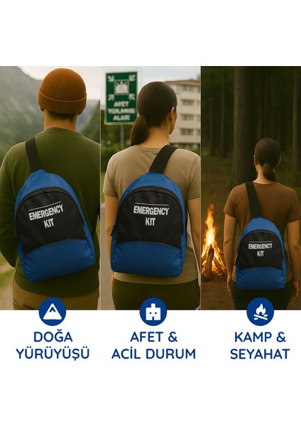 Afet Acil Durum Deprem Çantası, Ilk Yardım Setli, Ev,kamp,iş Yeri ve Araç Için Uygun Ilk Yardım Kiti (Mavi) fırsatları