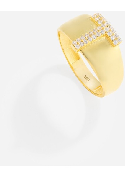 14 Ayar Kişiye Özel Harfli ve Zirkon Taşlı Altın Yüzük