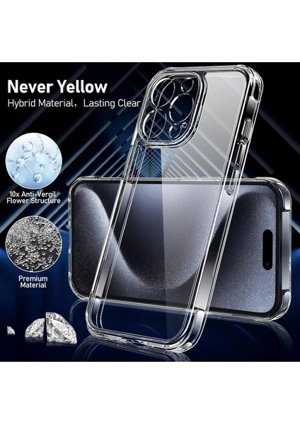 iPhone 15 Pro Kılıf Şeffaf Silikon + Cam Ekran Koruyucu Seti (1 Cam 1 Kılıf) modelleri