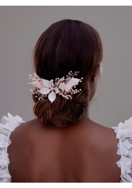Çiçek ve Kristal Taşlı Gelin Saç Tarağı – Zarif Topuz Aksesuarı
