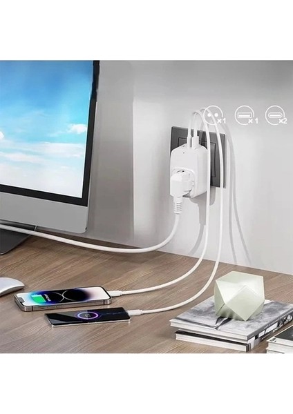 Tekli Yüksek Voltaj Korumalı Duvar Prizi 2x Type-C 1x USB Çıkışlı Priz Grup Priz Çoğaltıcı Beyaz fiyatları