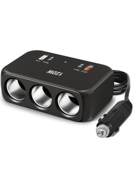 1656 2xtype-C+ 2xusb 120WATT 3 Çakmak Girişli Kablolu Çakmak Çoklayıcı