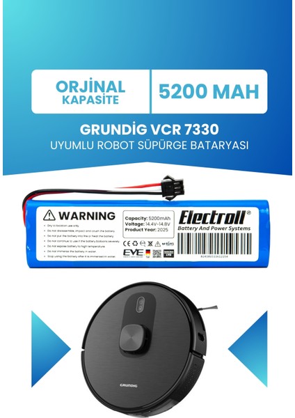 Grundig Vcr 7330 Uyumlu Batarya (Standart Kapasite) 5200MAH Robot Süpürge Bataryası