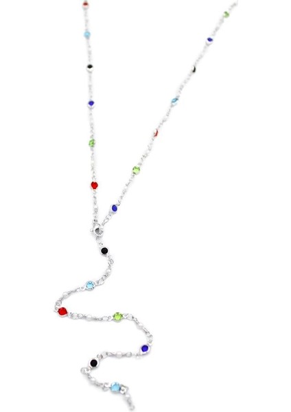 Renkli Taşlı Y Kolye - Gümüş