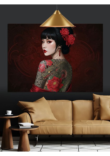 Dövmeli Asyalı Kadın Dekoratif Kanvas - Mdf Ahşap Tablo