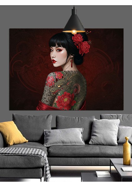 Dövmeli Asyalı Kadın Dekoratif Kanvas - Mdf Ahşap Tablo fiyatları